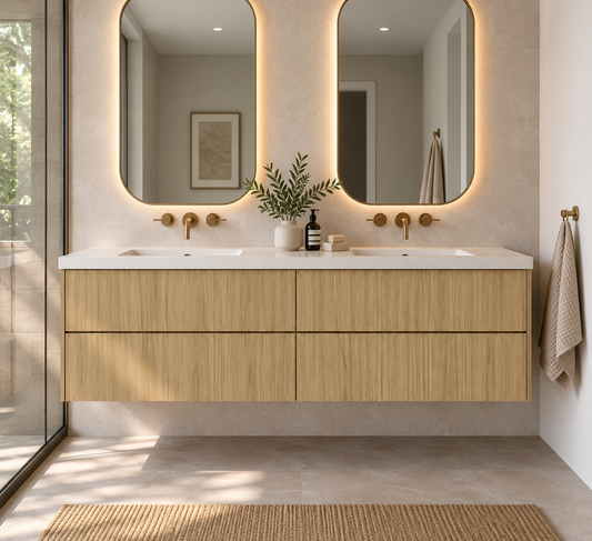 Custom Floating White Oak Bathroom Vanity