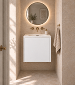 Single Door Vanity in Bianco Kos — illustrative finish rendering