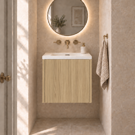 Single Door Vanity in Natural Oak — illustrative finish rendering