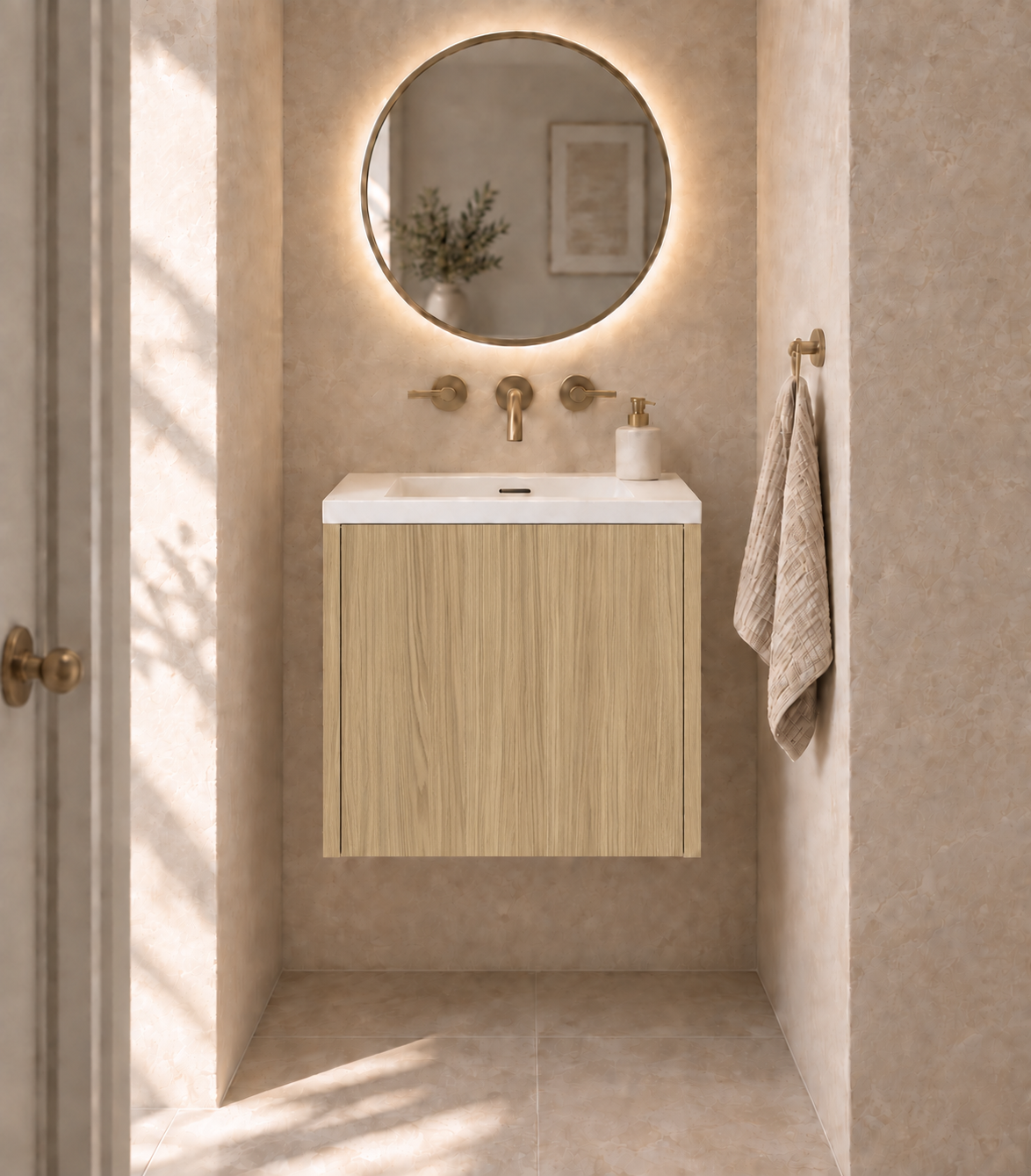 Single Door Vanity in Natural Oak — illustrative finish rendering