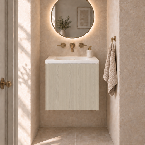 Single Door Vanity in Pebble Triba — illustrative finish rendering