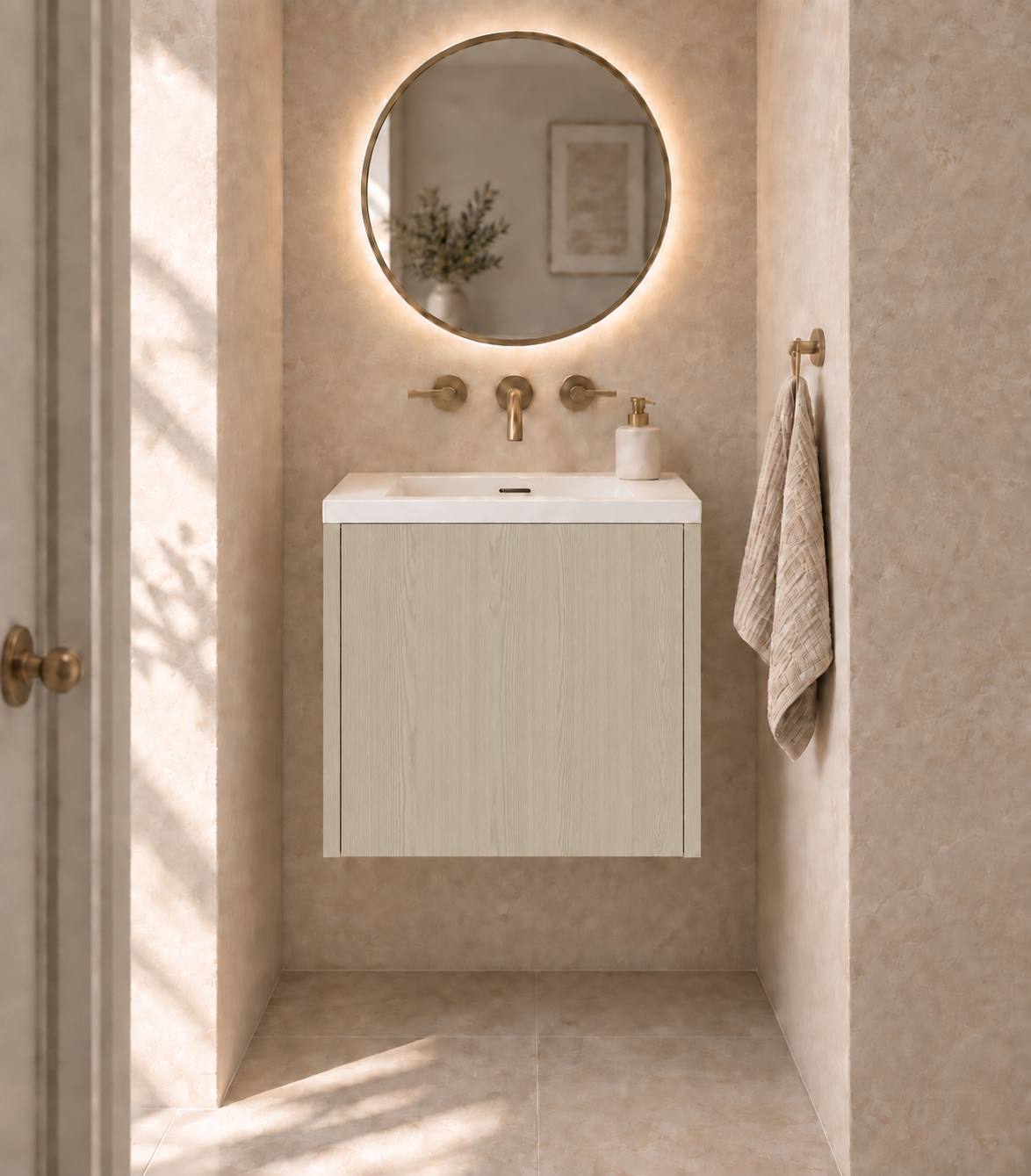 Single Door Vanity in Pebble Triba — illustrative finish rendering