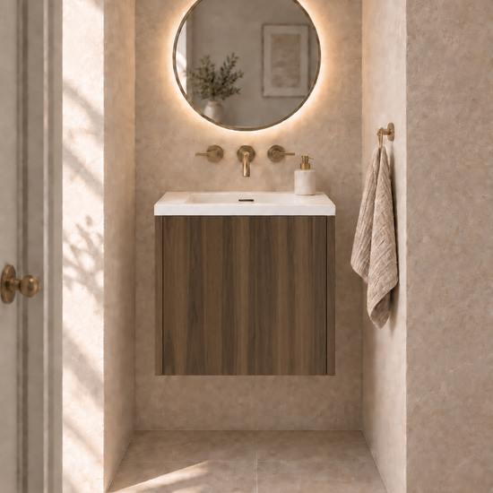 Single Door Vanity in Smoked Walnut — illustrative finish rendering
