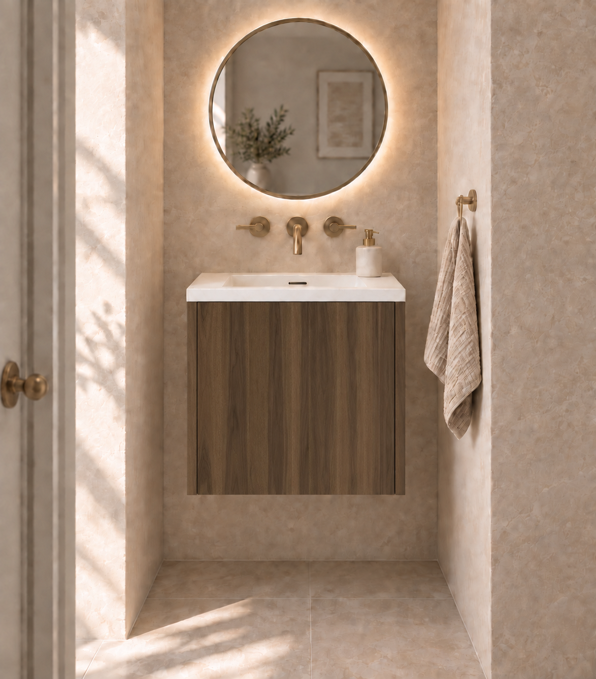 Single Door Vanity in Smoked Walnut — illustrative finish rendering