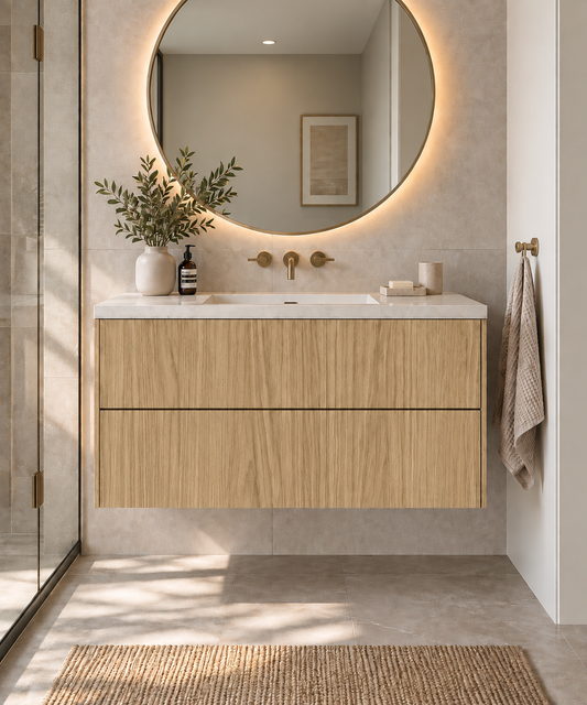 Custom Floating White Oak Bathroom Vanity