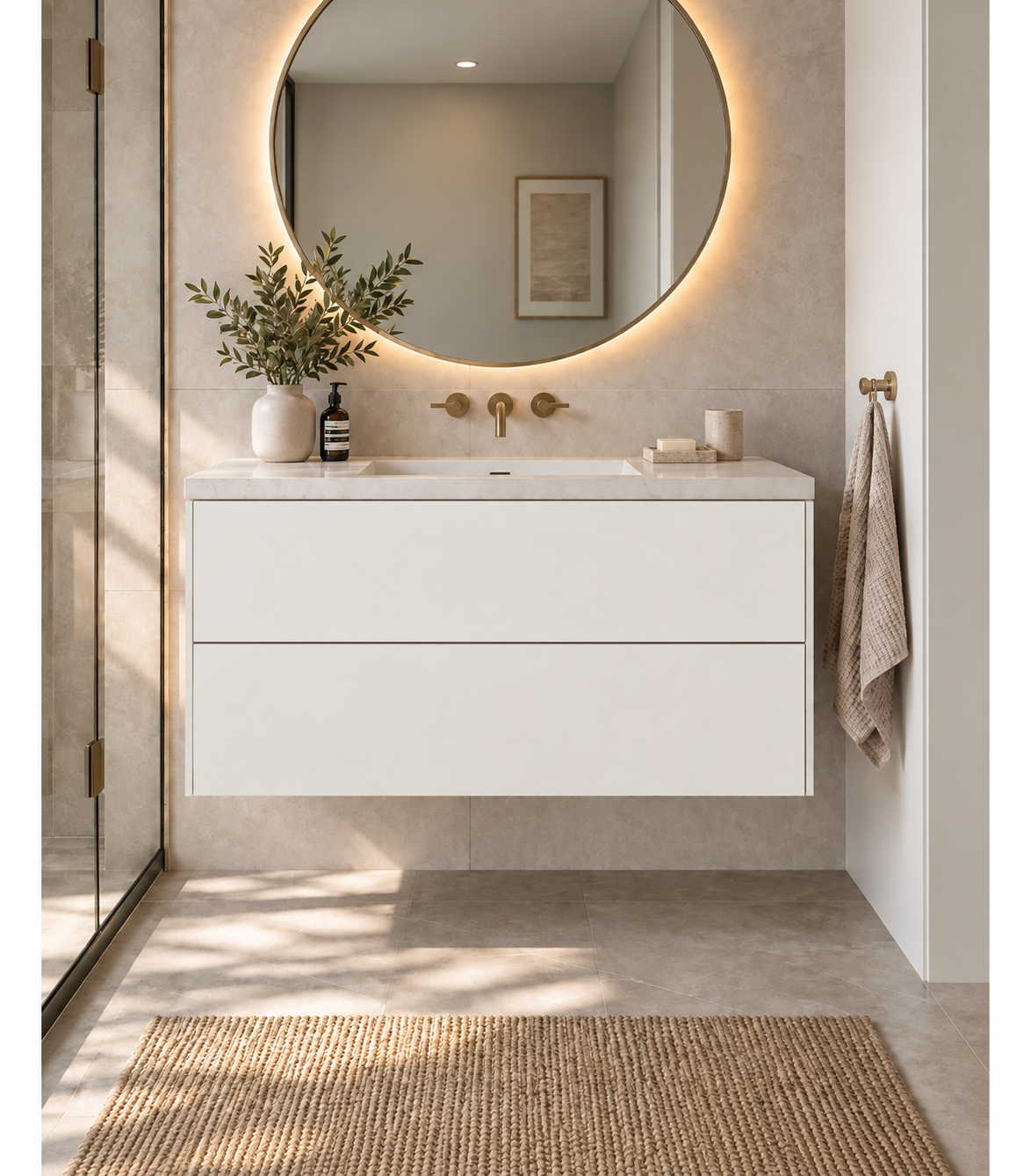 Custom 2 drawer floating Bathroom Vanity — Bianco Kos