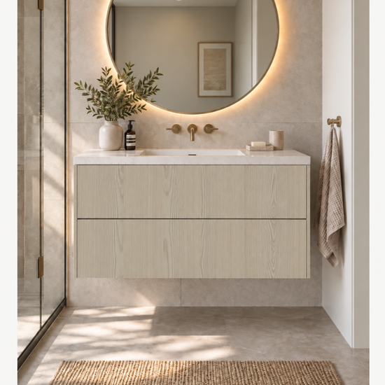 Custom 2 drawer floating Bathroom Vanity — Pebble Triba