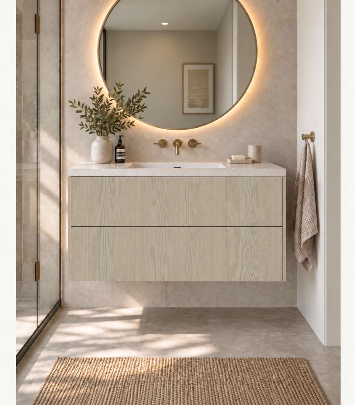 Custom 2 drawer floating Bathroom Vanity — Pebble Triba