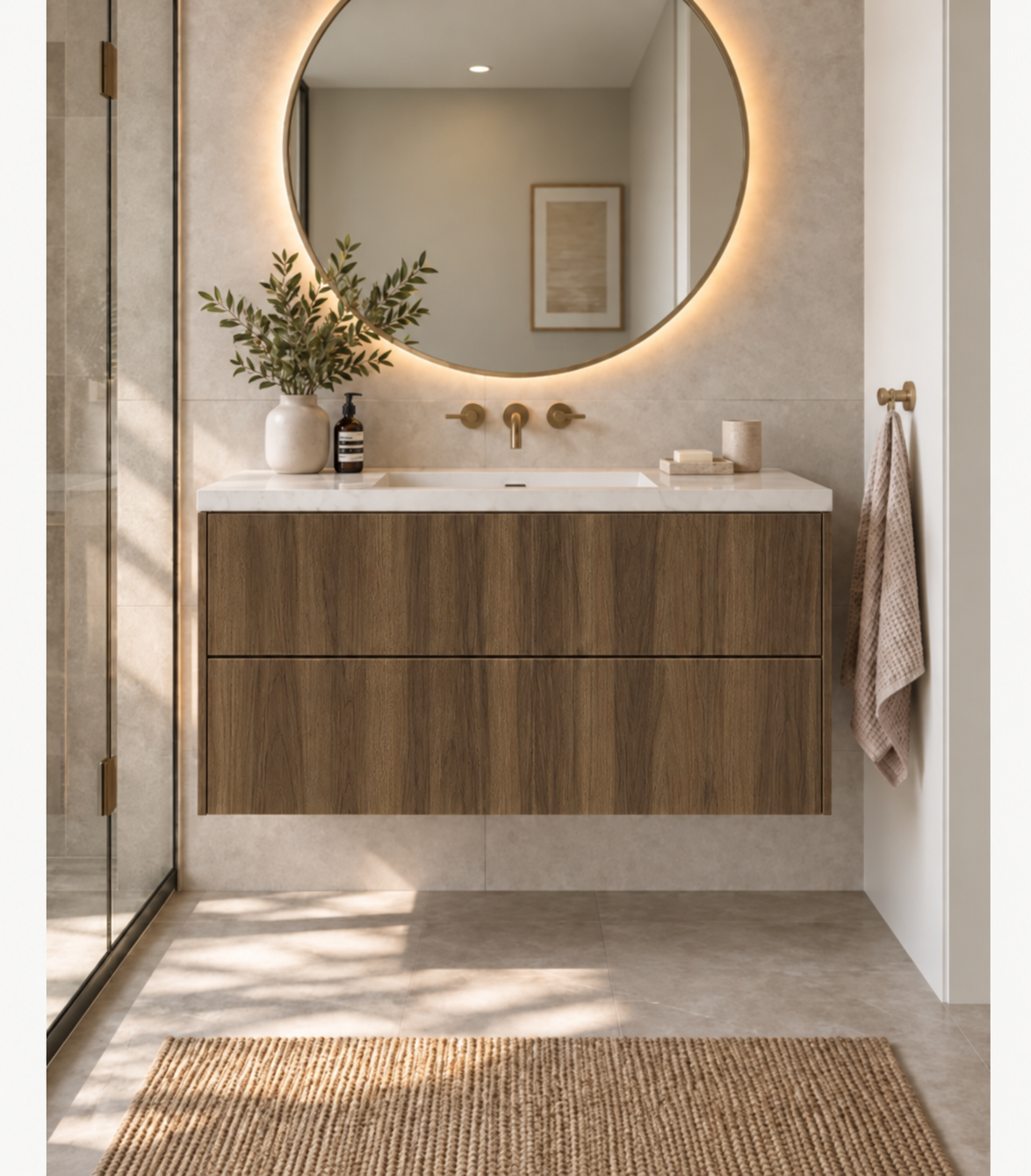 Custom 2 drawer floating Bathroom Vanity — Smoked Walnut
