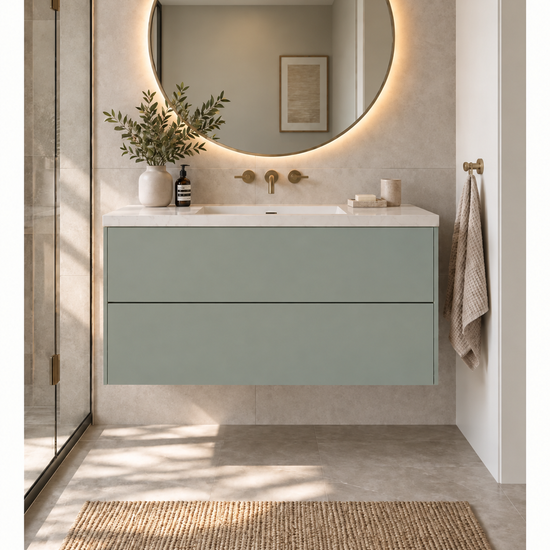 Custom 2 drawer floating Bathroom Vanity — Verde Kitami