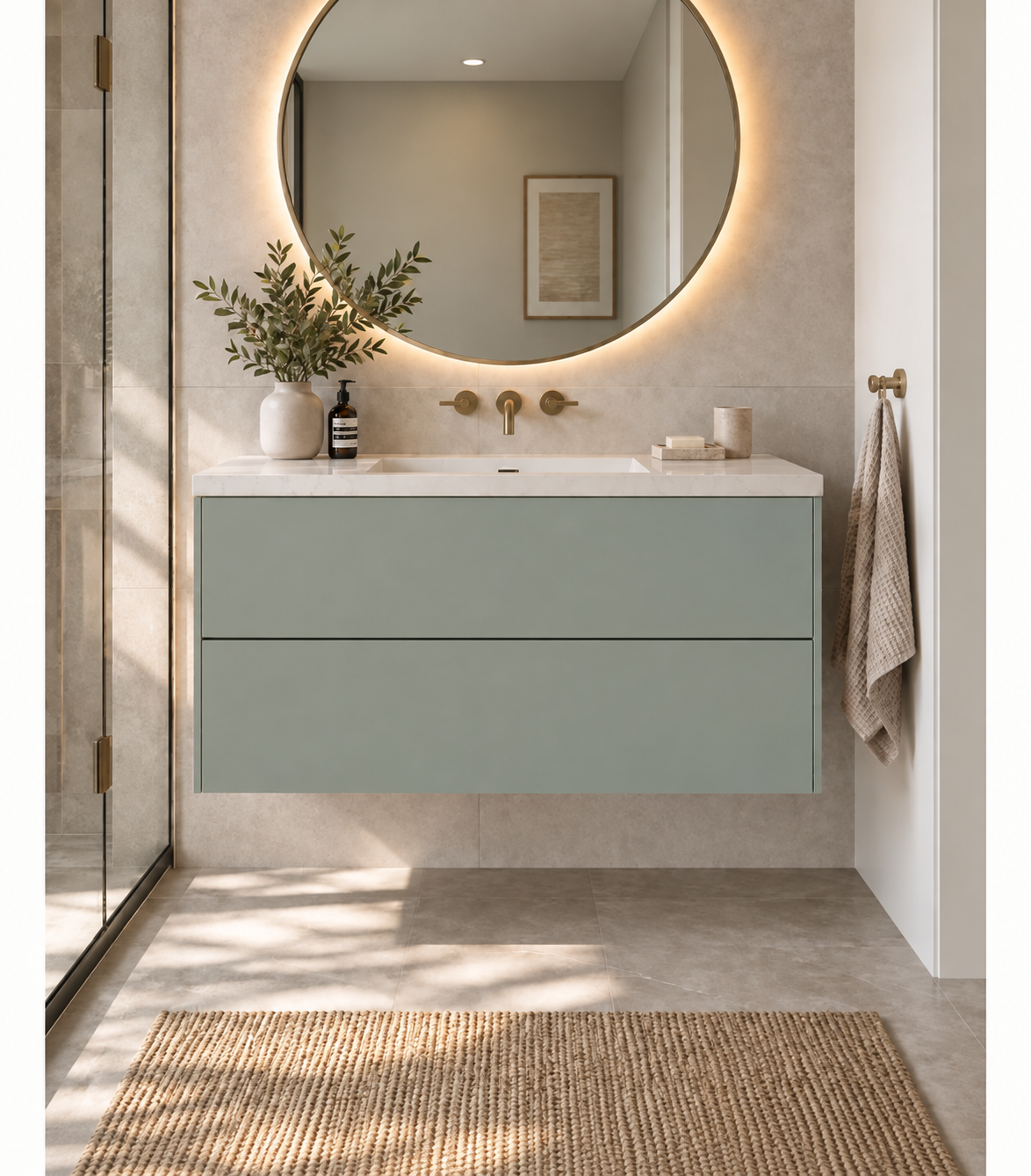 Custom 2 drawer floating Bathroom Vanity — Verde Kitami